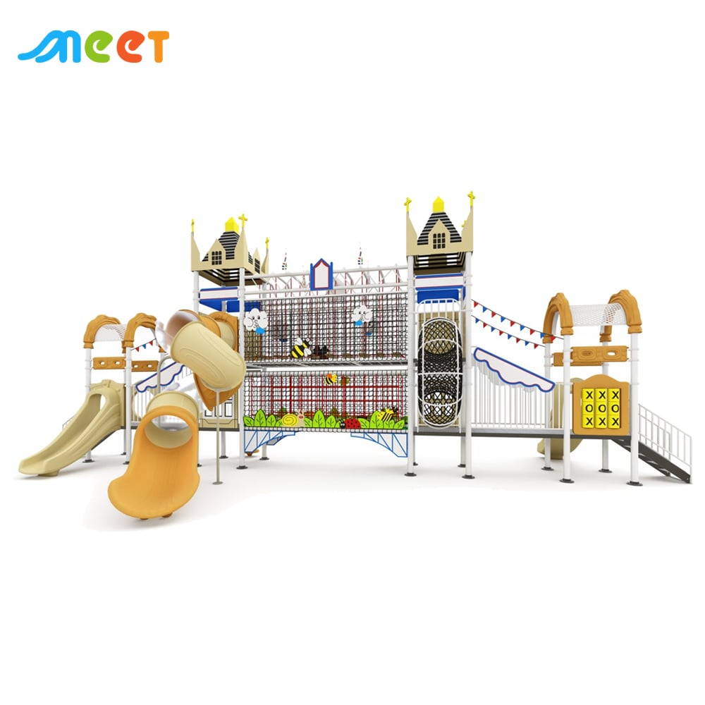 Amusement Facilities Children Playground Outdoor Playhouse Climbing Rope Slide Playground in Wood Equipment MT-DZT107