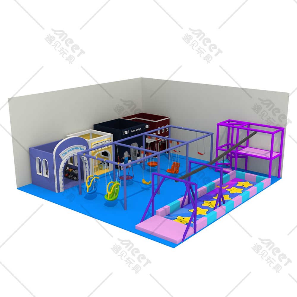 Children indoor playground flying fox and playhouse HX-250619-E2