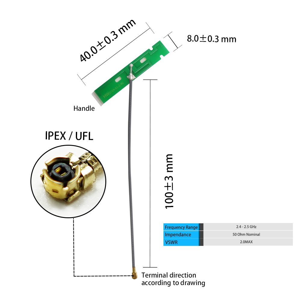 Dual Band 2.4Ghz 5.8Ghz Internal Patch Antenna 5cm 1.13 Coaxial Cable UFL/IPEX Connector Adhesive PCB Antenna FPC Communication