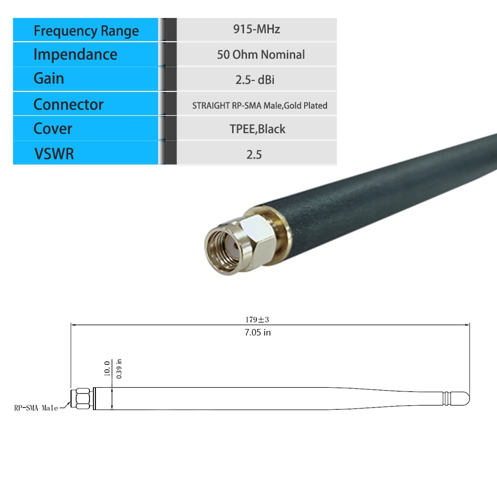 Custom 5dBi Omnidirectional Outdoor Waterproof 915MHz Lorawan Rubber Antenna details