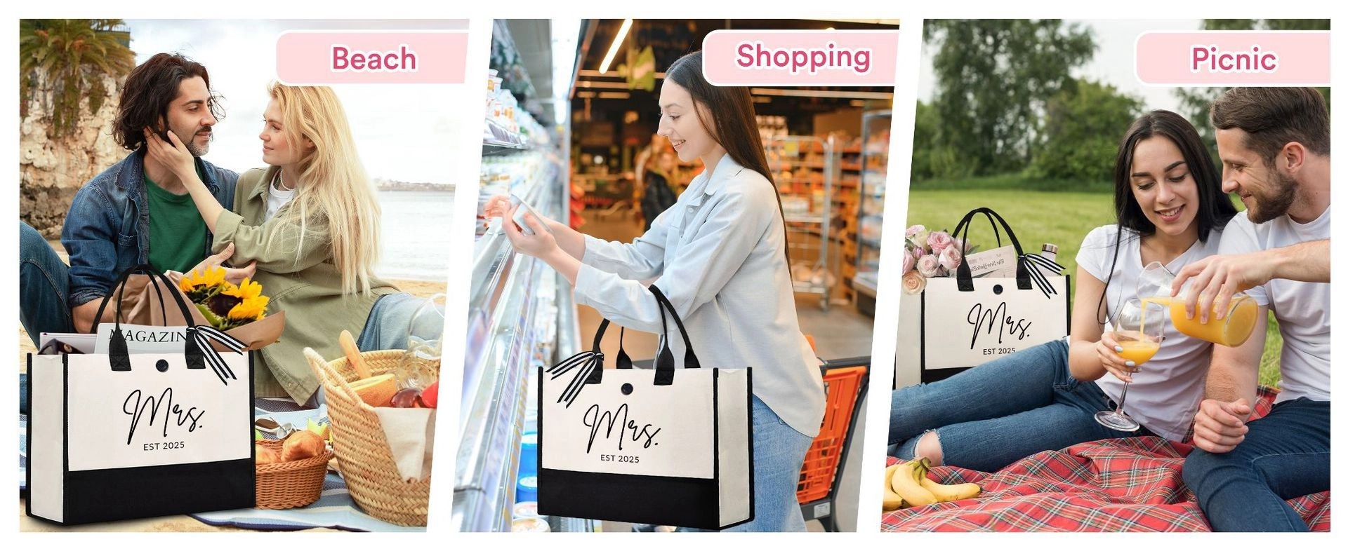 Christmas Gift Decorations Wrapping Canvas Shoulder Tote Bag Zipper Closure Letter Pattern High Aesthetic Value Waterproof factory
