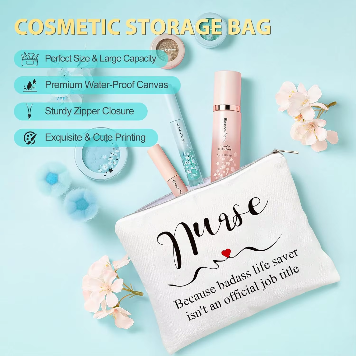 Gift Set for Women Water Resistant Canvas Beach Tote Bag with Candy Pattern details