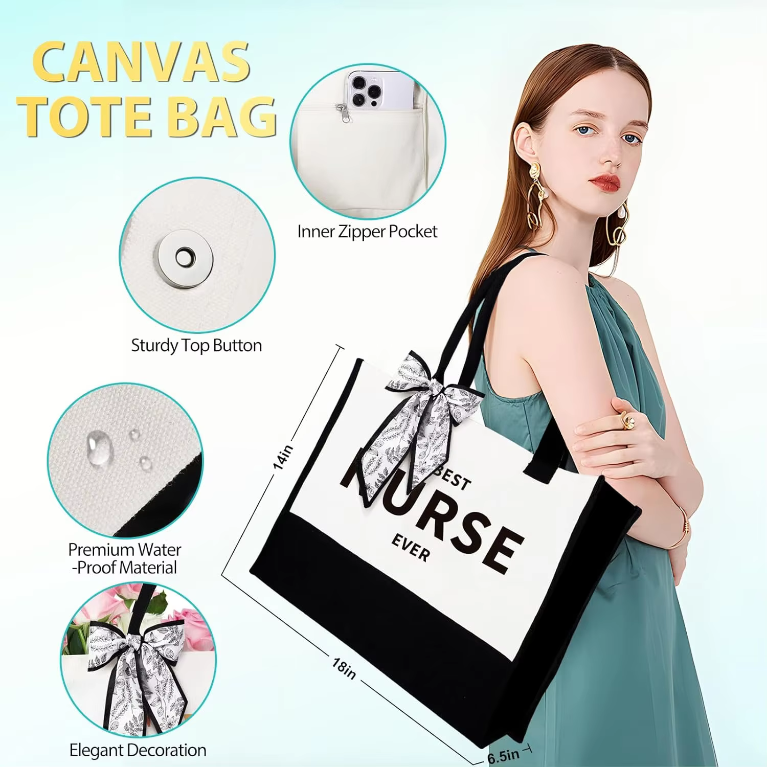 Gift Set for Women Water Resistant Canvas Beach Tote Bag with Candy Pattern factory