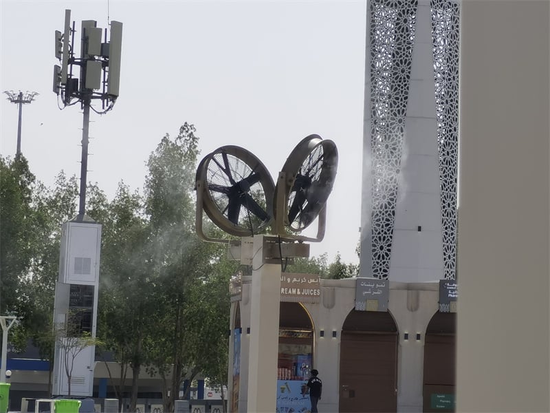 Teicneolaíocht Dubh - Fans misting cool down 3-8 °C le haghaidh Séasúr Hajj i Mecca, an Araib Shádach