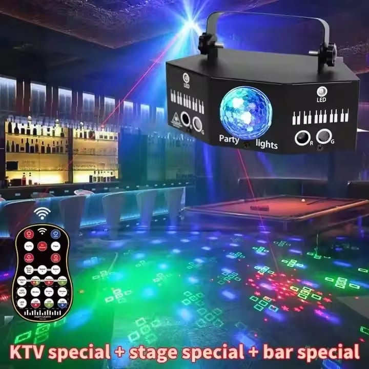 Iluminação de Palco AOPU RGBW com Efeito de 9 Olhos LED Dj, Laser Ativado por Som, Luzes de Festa para Decorações Populares de Aniversário