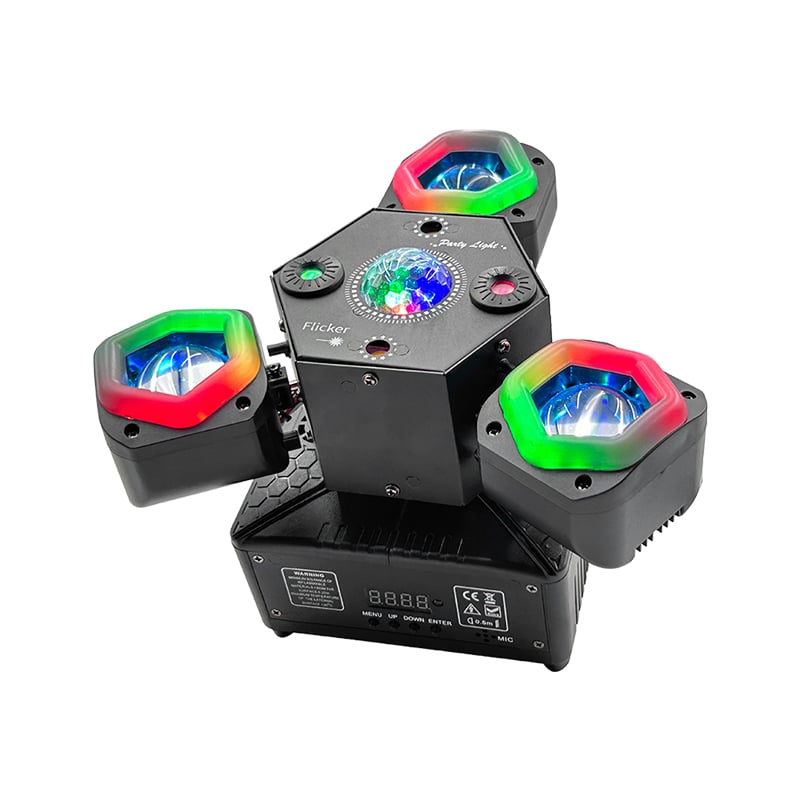 AOPU vendita all'ingrosso di mini moving head light a 3 bracci, lampada da palco LED RGBW da 80 W a sfera magica con laser e effetto stroboscopico per feste DJ, discoteca e matrimoni