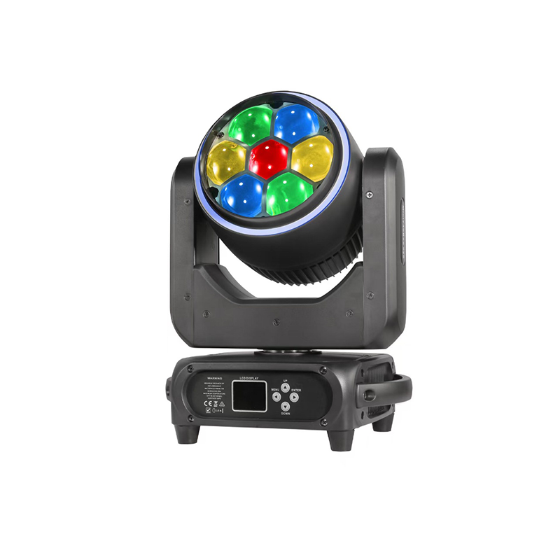 Mini 7x40W Bee Eye Stage Light RGBW LED Zoom Beam Wash Moving Head Light Point Control with Light Strip for DJ Disco Club Party