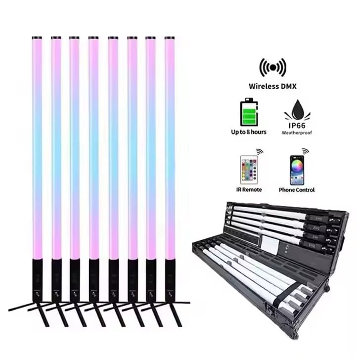 AOPU IP66 Resistente al Agua WIFI APP Alimentado por Batería Inalámbrico de 360 Grados RGBWA 5En1 Tubo LED Pixel para DJ Fiesta Discoteca
