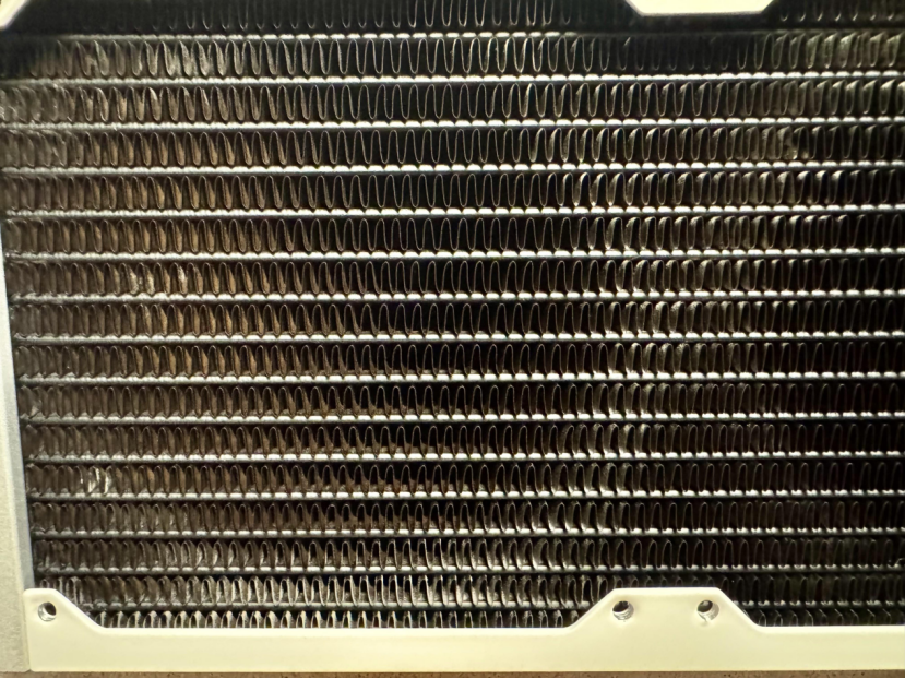 Radiator fins clogged with dust from a mine site