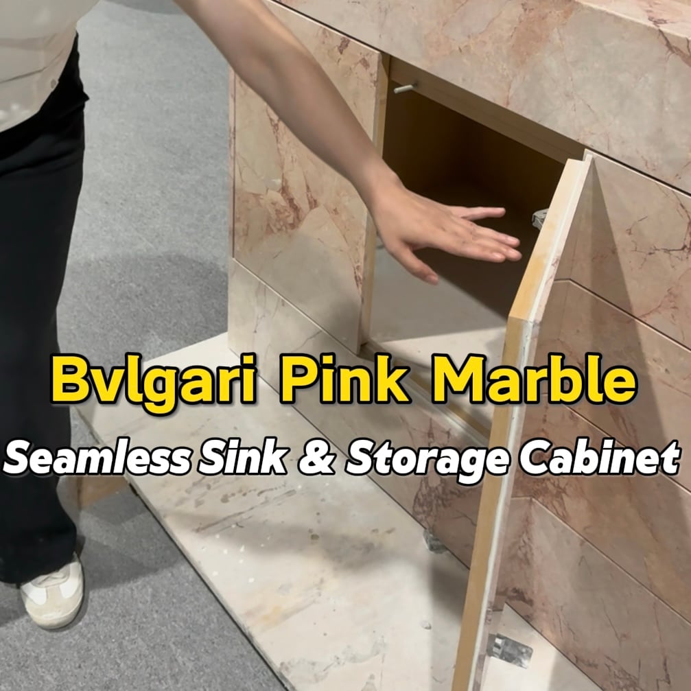 Pink Stone Vanity, light luxury & exquisite. Stone & wood combination, lightweight, durable & long-lasting, factory dire
