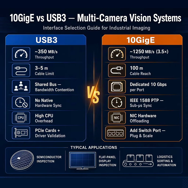 Tại sao nên chọn camera thị giác máy có chuẩn 10GigE thay vì USB3 cho các hệ thống đa camera?
