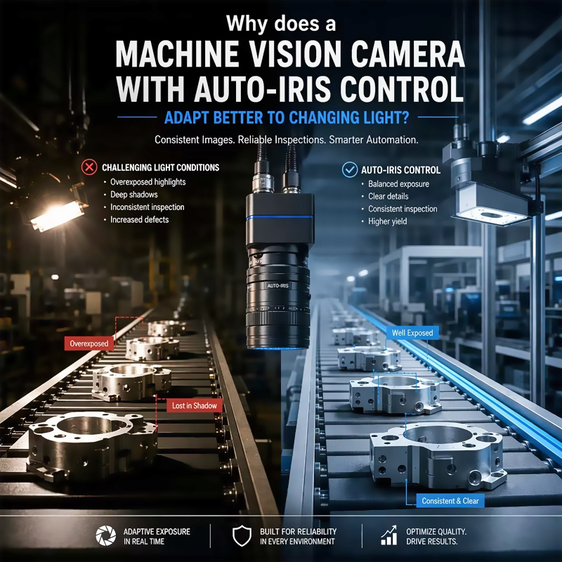 Tại sao một camera thị giác máy có điều khiển tự động khẩu độ thích nghi tốt hơn với sự thay đổi về ánh sáng?