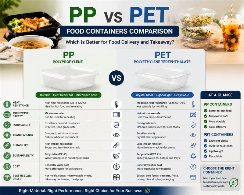 PP vs PET Food Containers: Which Is Better for Food Delivery and Takeaway?