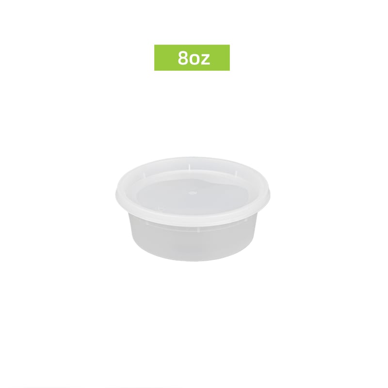 recipient rotund de 8 oz, sigur la cuptor cu microunde, pentru delicatessen, cu capac etanș și logo personalizat