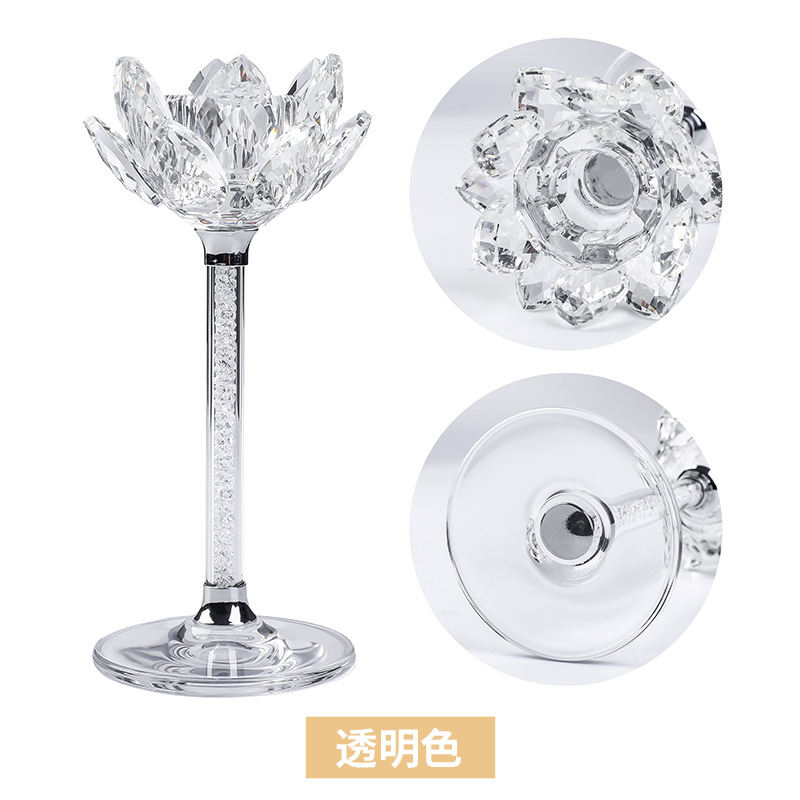 SmallBridge Lotus Crystal Candlestick Ornament Set of Three, Suitable for Multiple Occasions, Wedding Hotels, Multiple Styles, Simple and Elegant