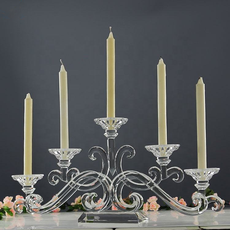 SmallBridge Kryształowe Srebrne Lustra Świeczników 5 Ramion Wysokie Świeczniki na Sprzedaż Candelabri