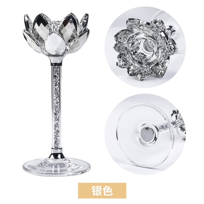 SmallBridge Lotus Crystal Candlestick Ornament Set of Three, Suitable for Multiple Occasions, Wedding Hotels, Multiple Styles, Simple and Elegant