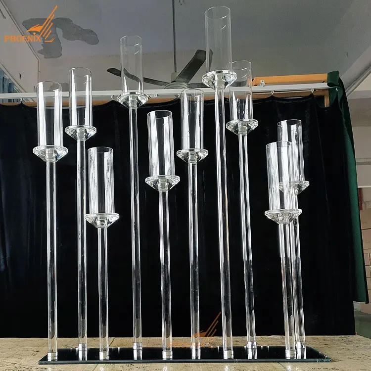 Smallbridge Crystal أنيقة ذات 10 أذرع عالية من الزجاج البلوري حاملات شموع مركزية لمجوهرات الزفاف بالجملة