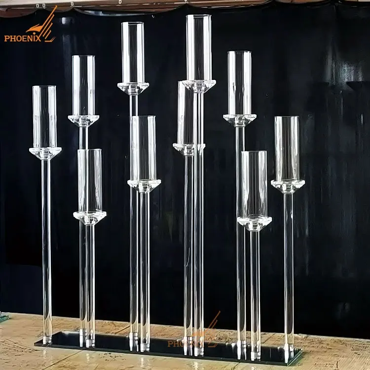 Smallbridge Crystal أنيقة ذات 10 أذرع عالية من الزجاج البلوري حاملات شموع مركزية لمجوهرات الزفاف بالجملة