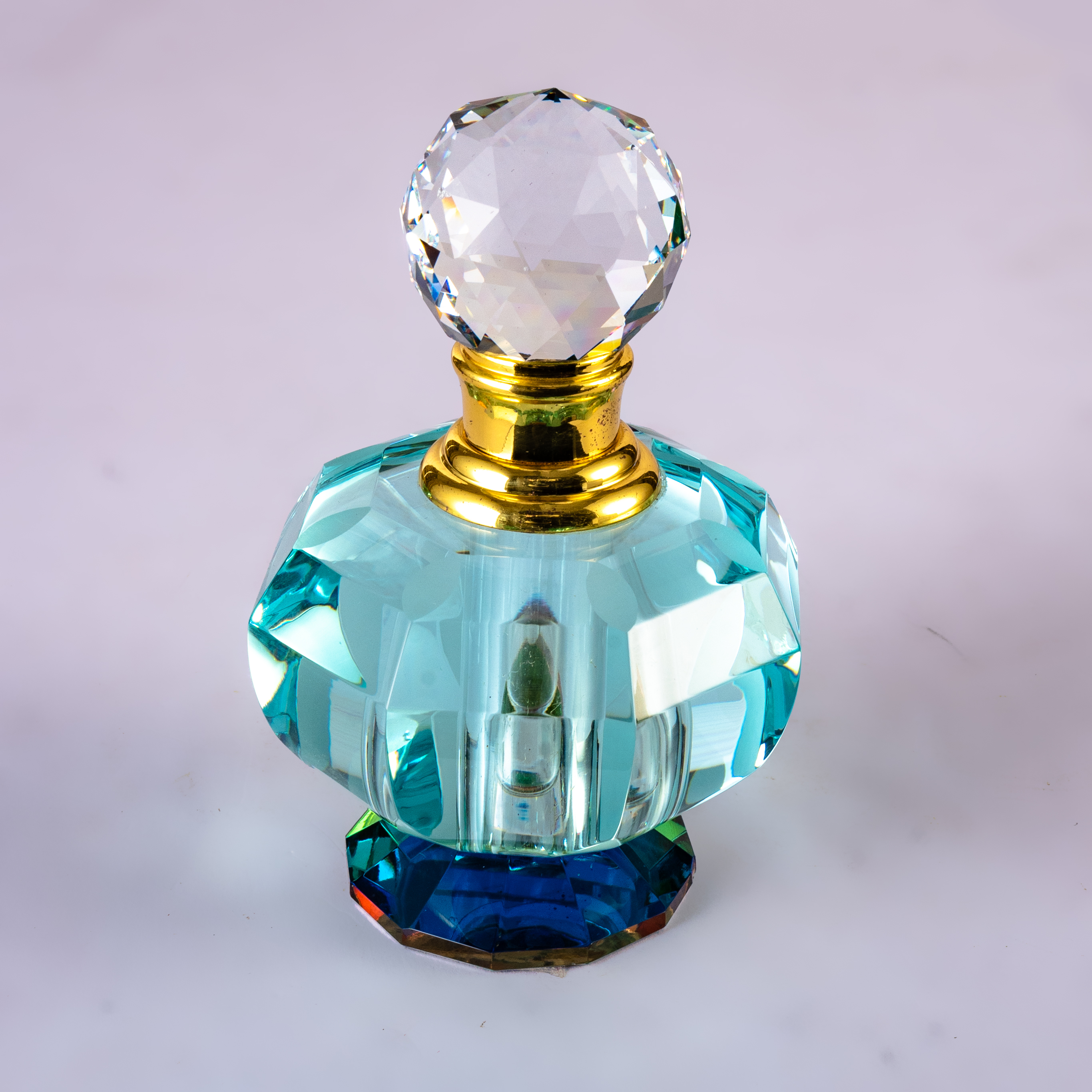 SmallBridge high-grade crystal perfume bottle Lake blue pumpkin shape gold metal wholesale can be customized for personal use can be used as a decoration collection bottle body 276g