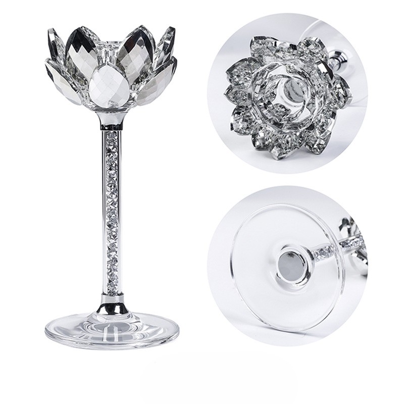 SmallBridge Lotus Crystal Candlestick Ornament Set of Three, Suitable for Multiple Occasions, Wedding Hotels, Multiple Styles, Simple and Elegant