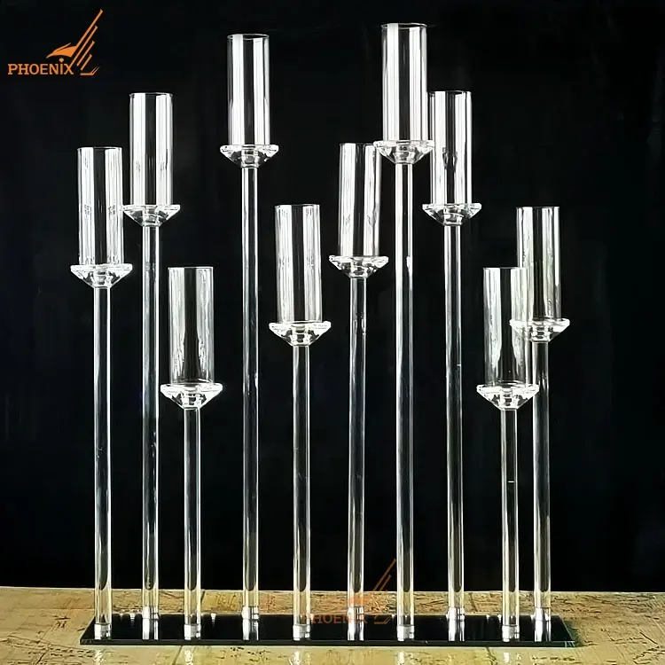 Smallbridge Crystal أنيقة ذات 10 أذرع عالية من الزجاج البلوري حاملات شموع مركزية لمجوهرات الزفاف بالجملة
