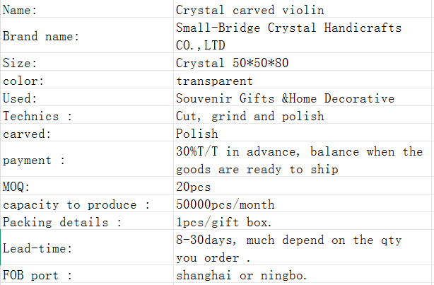 Crystal square body carved violin with luminous lamp holder looks good and practical, giving gifts for birthdays, living room decorations, office decorations, available for wholesale or customization manufacture