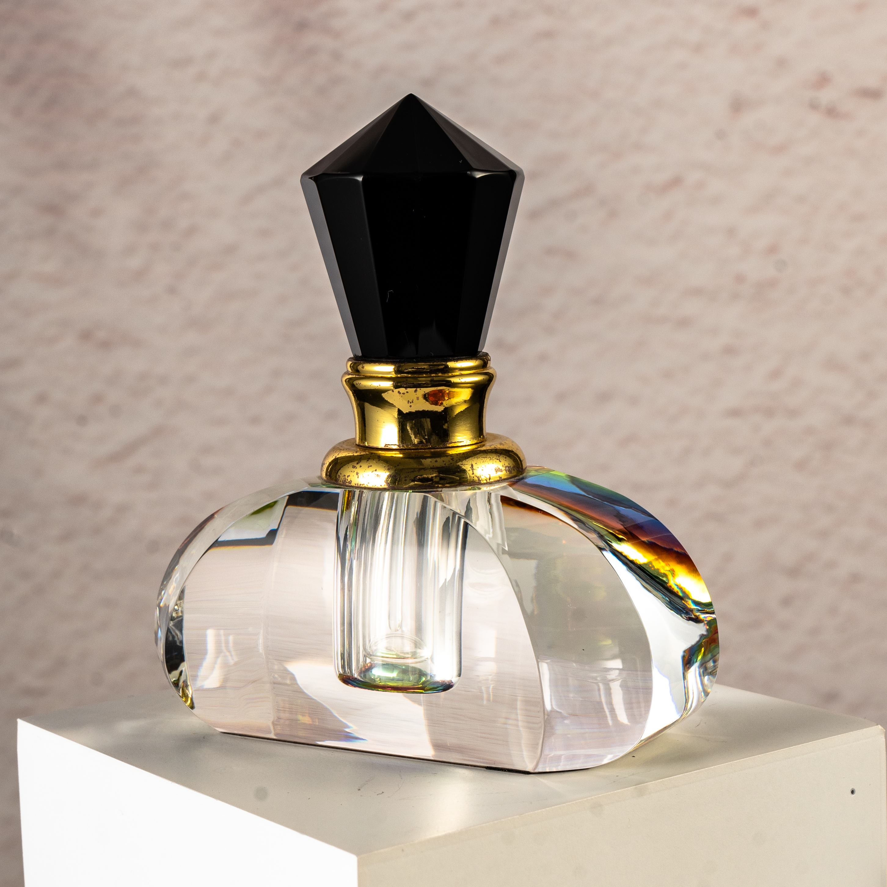 SmallBridge Luxury Crystal perfume Bottle Wholesale Color Plated Black Cap Essential Oil perfume Bottle with Drip Stick Suitable for Personal Use