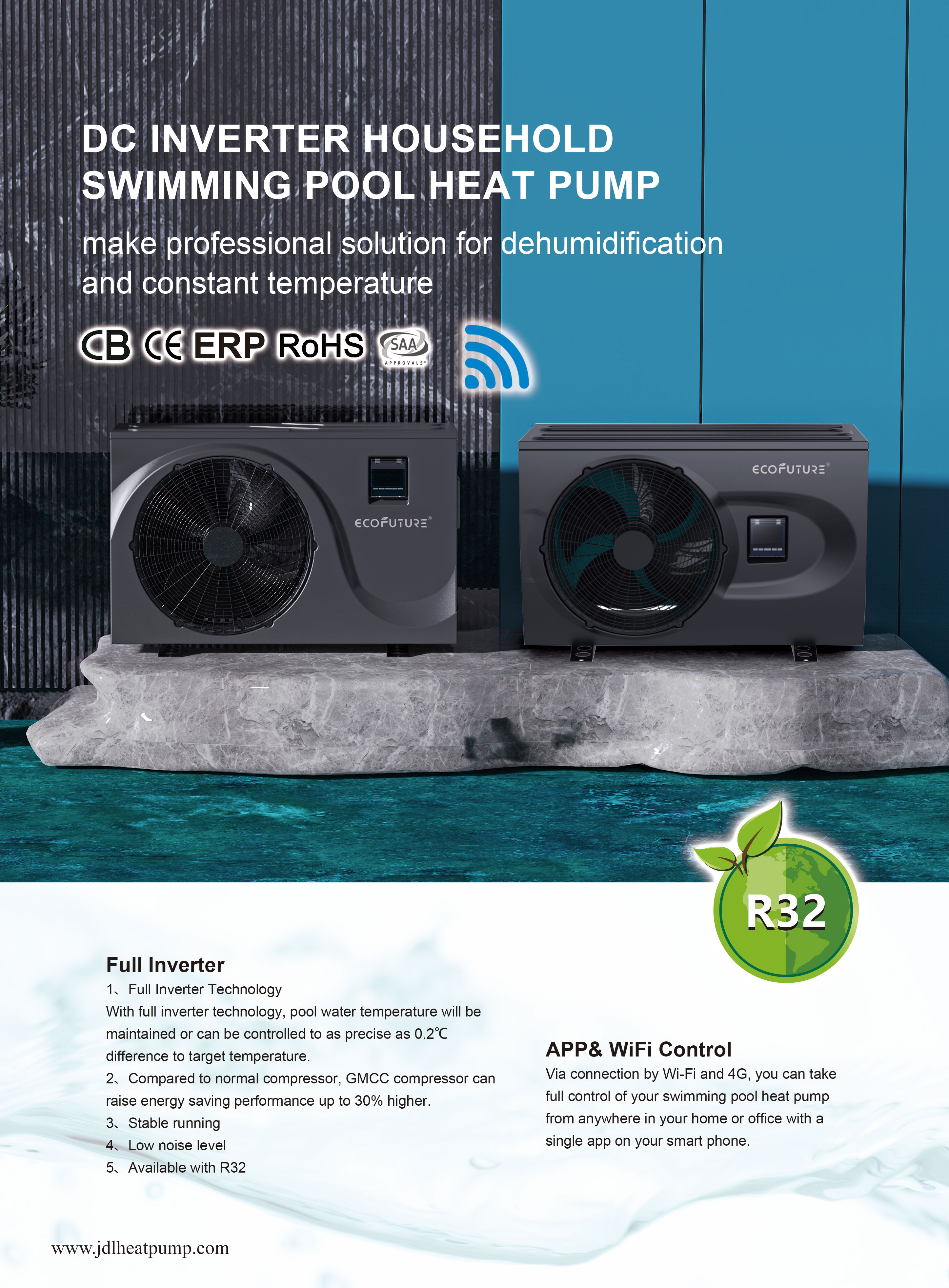 Pompe à chaleur R32 pour eau de piscine avec contrôle WIFI