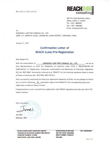 Certificate REACH
