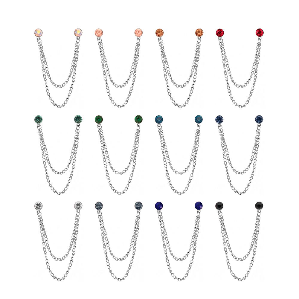 Gemstone Style Double Chain Brooch Pins
