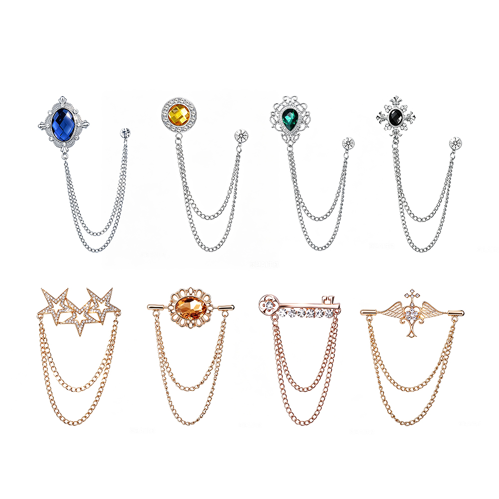 gemstone style double chain brooch pins