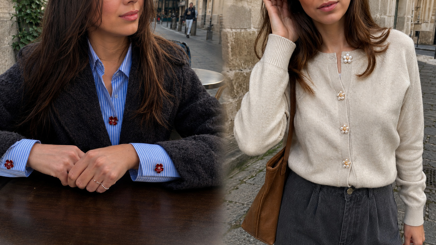 Decorative button covers used on shirts, cuffs and cardigans for fashion styling