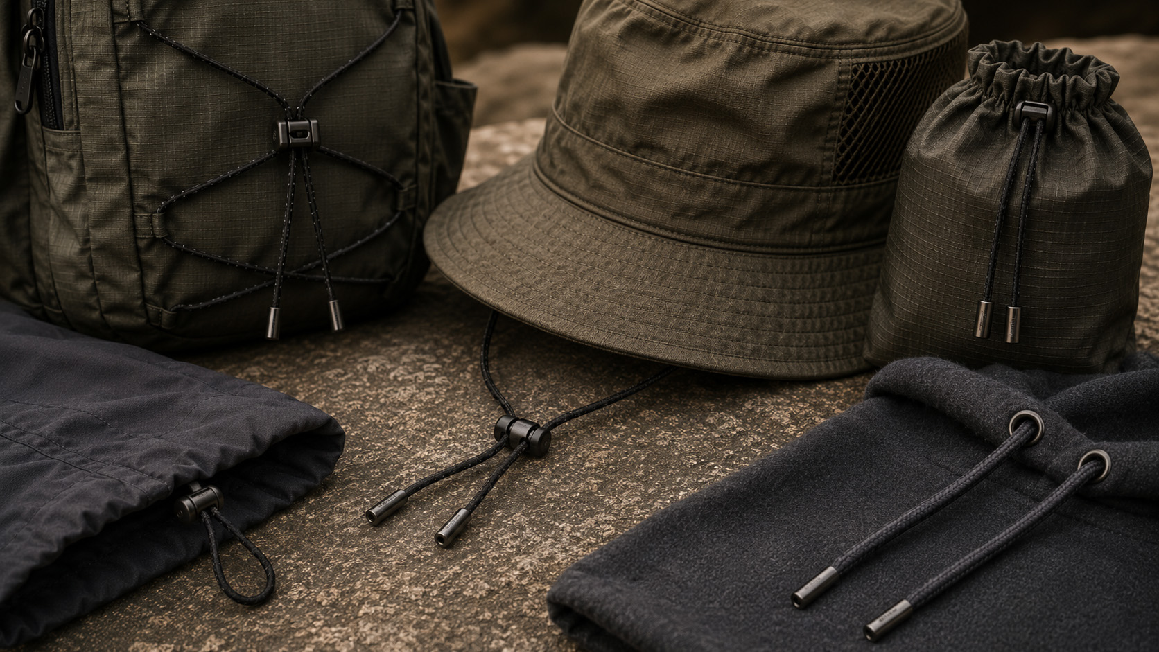 Cord stoppers and cord ends used on outdoor bags hats and drawstring products