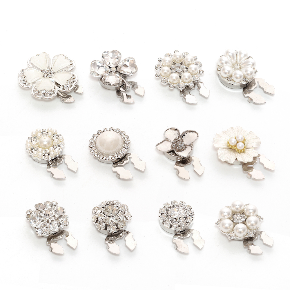 Silver Pearl Button Covers with Crystals