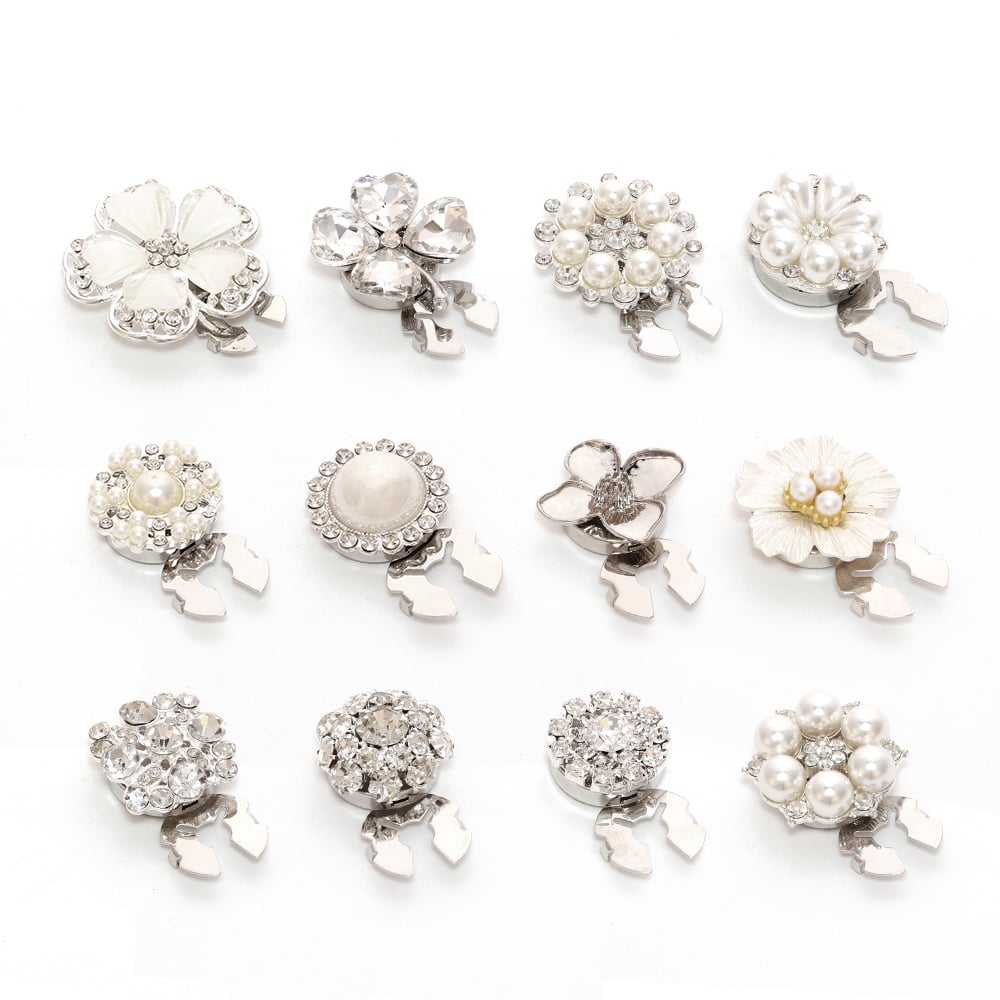silver pearl button covers with crystals
