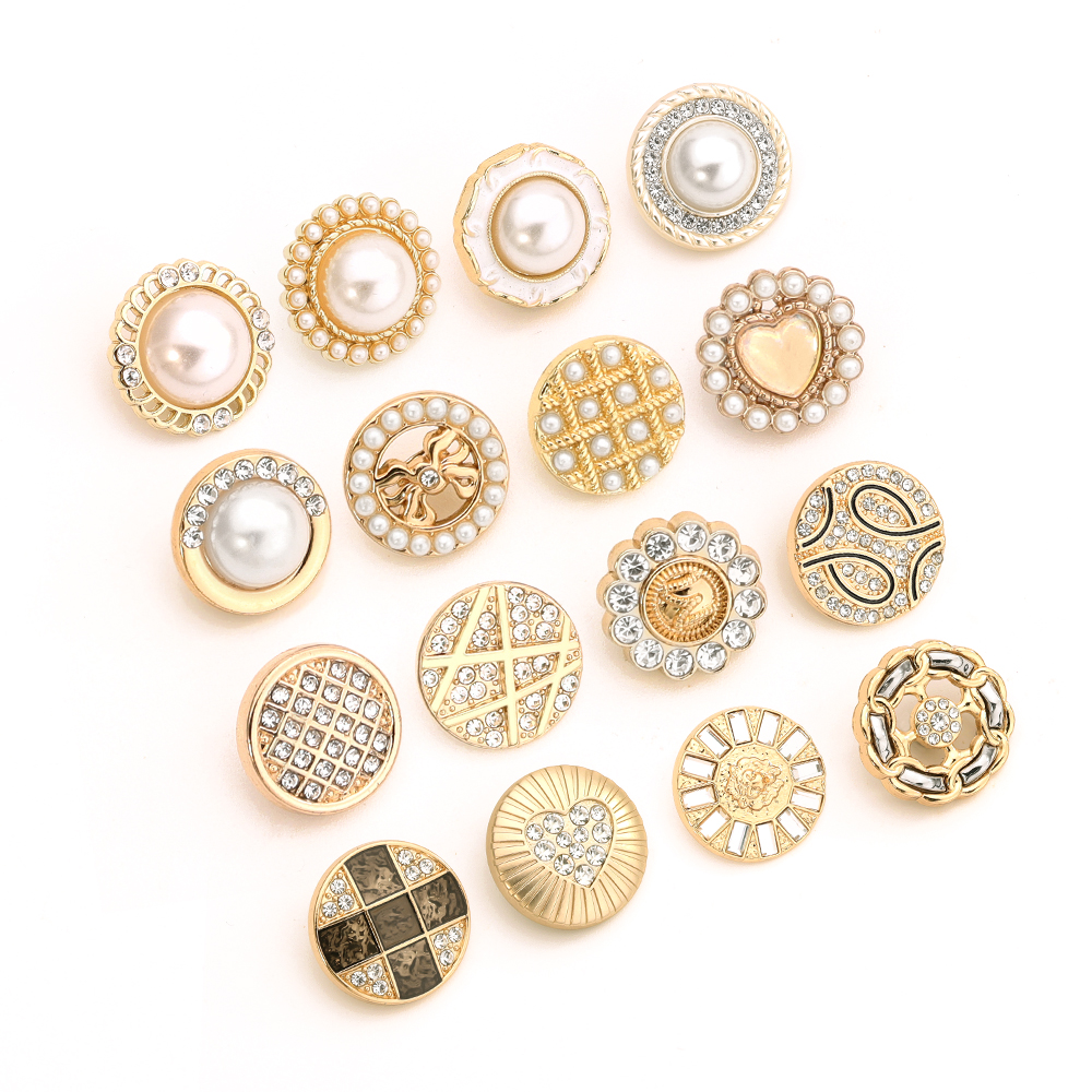Pearl Rhinestone Zinc Alloy Shank Buttons