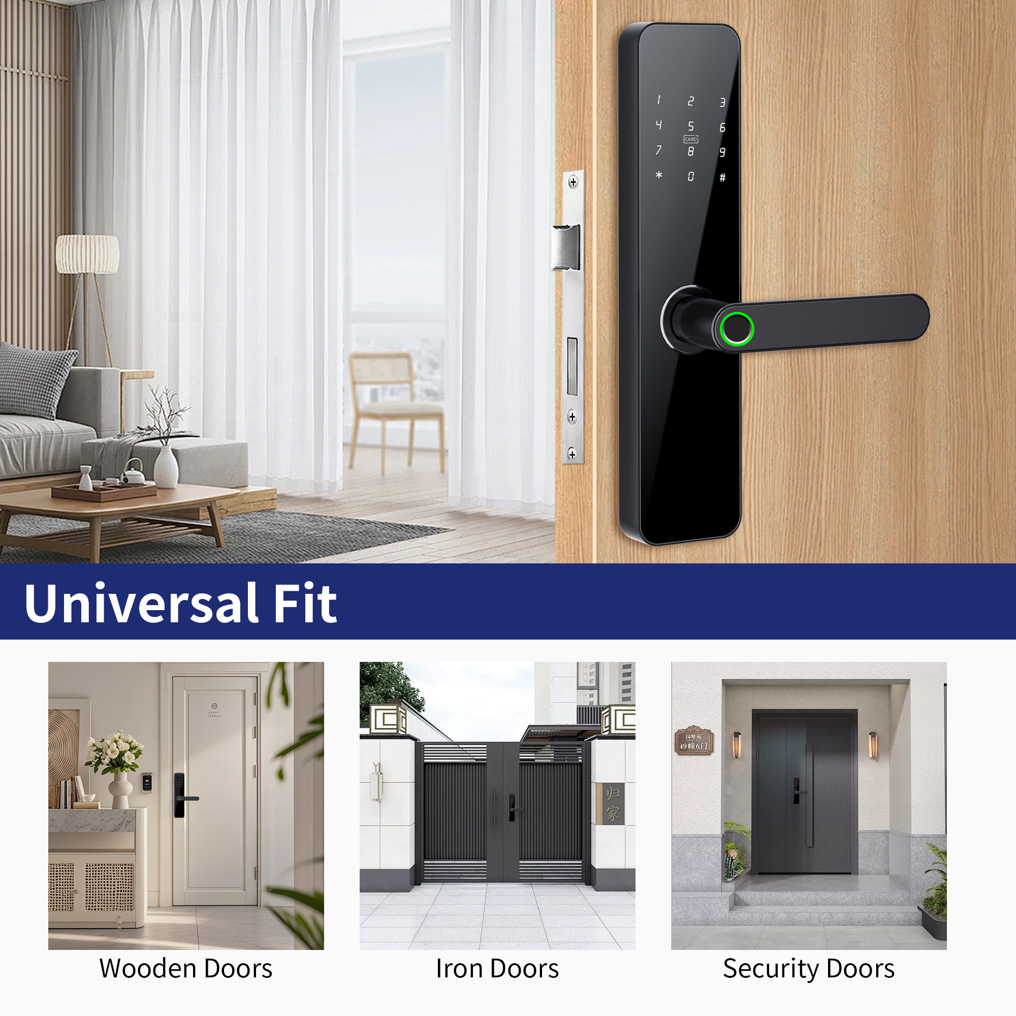 Smart Door Lock Fingerprint Password Card WiFi App Remote Control Keyless Entry Security Handle Lock factory