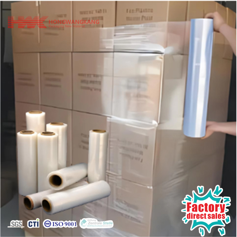 Film extensible résistant aux UV personnalisé HWK Factory, résistance à la déchirure, film d'enroulement de palette pour stockage extérieur