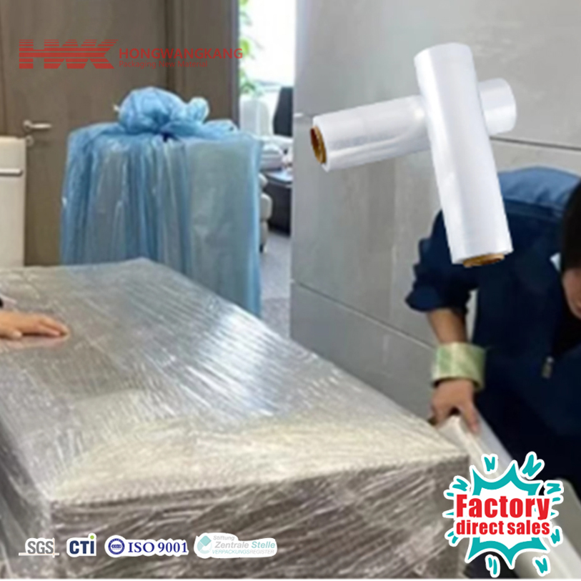 Rouleau de film extensible premium personnalisé HWK Factory, film d'emballage transparent pour machines d'emballage automatiques