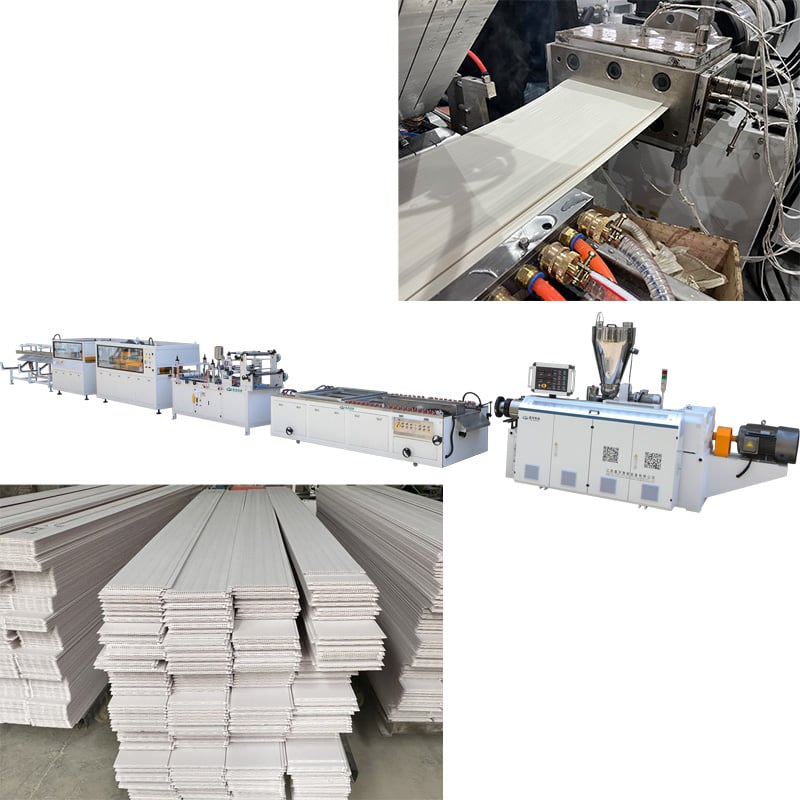 Melhor linha de extrusão de teto PVC retangular de 200mm/250mm de largura com até 7 metros por minuto na Indonésia