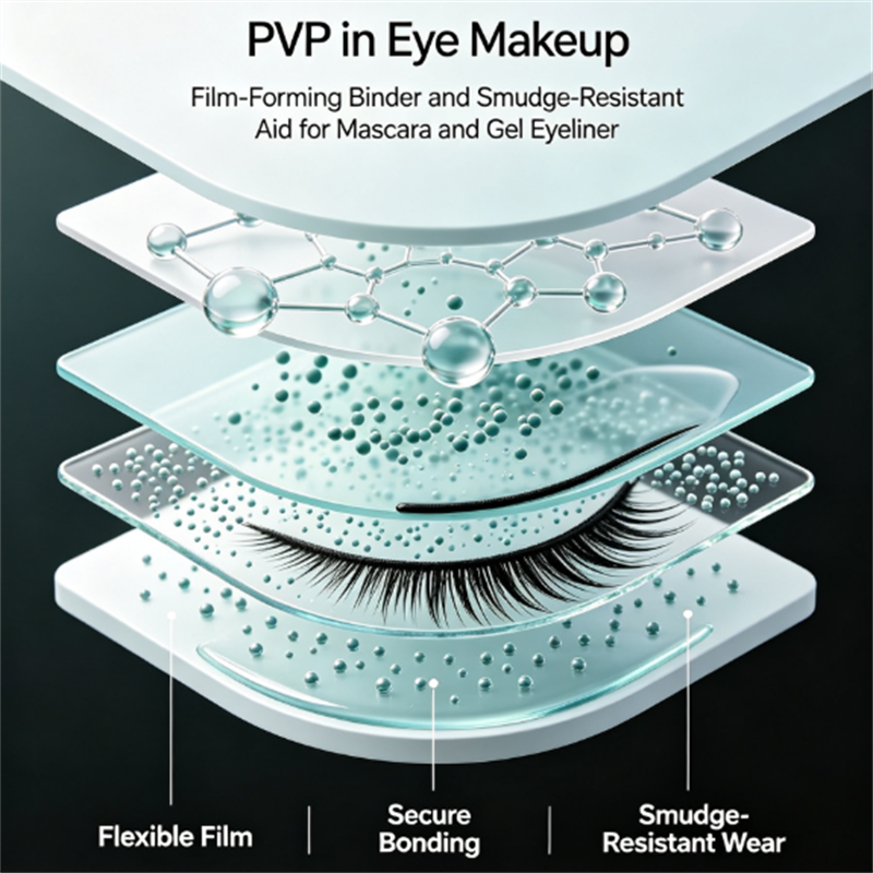  Application of PVP in eye makeup (eye black, gel eyeliner): film bonding and anti smudge auxiliaries