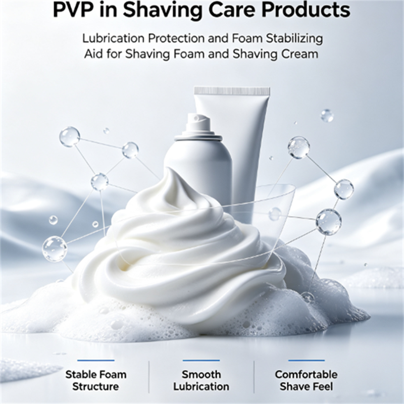  Application of PVP in shaving care products (shaving foam, shaving cream): lubrication protection and foam stabilizing additives