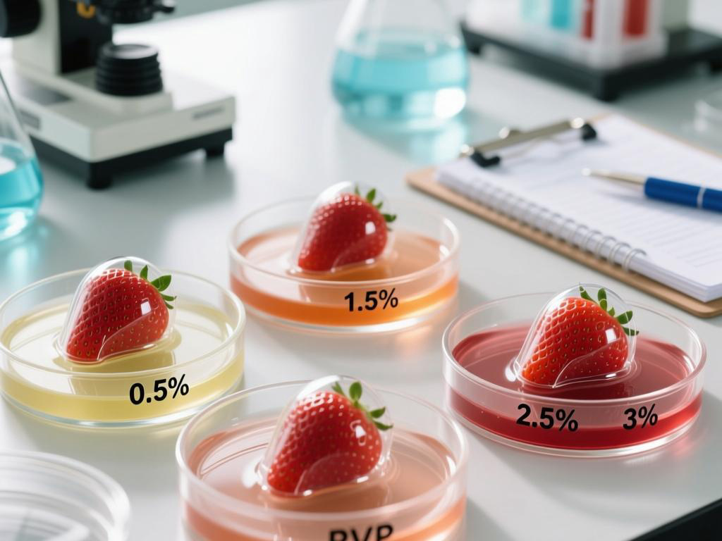 What is the optimal concentration for the protective film formed by PVP in the preservation of fruits and vegetables?
