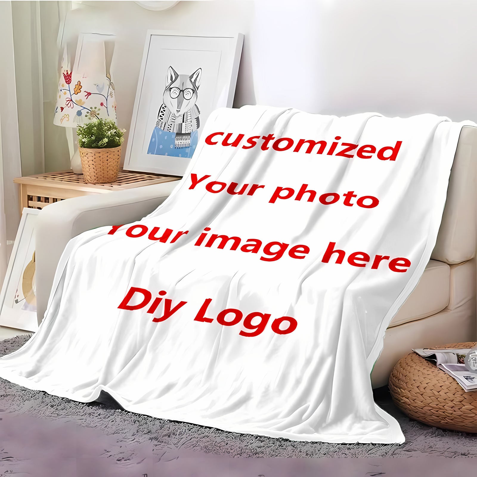 OEM spersonalizowany spersonalizowany design dziane wełno poliestrowe z 3D cyfrowo wydrukowanym kocem fotograficznym
