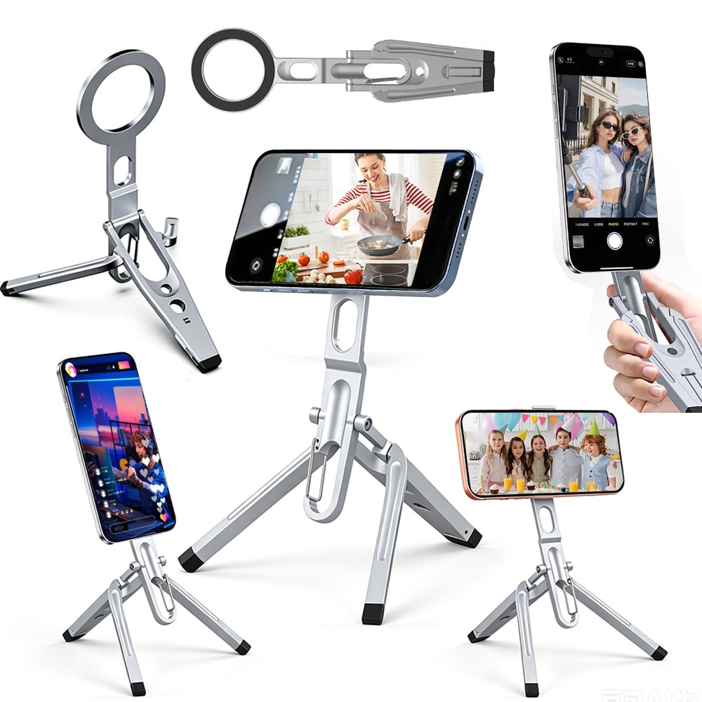 Magnetic Flexible Desk Phone Tripod H172 - Portable 3-in-1 Foldable Cell Phone Stand with Strong Magnet, Aluminum Alloy Tripod Stand, Universal Desk Phone Holder for 4-7 inch Smartphone