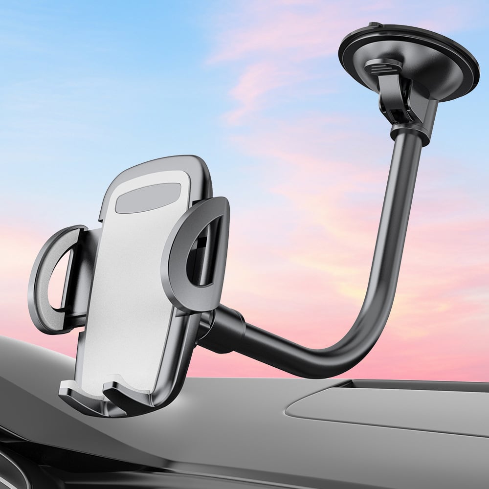 360 Degree Rotation Flexible Car Windshield Phone Mount H54+C81-N – 20cm Gooseneck， Adjustable 55-95mm Clamp， Suction Cup Base， for 4-7 inch Smartphones on Windshield Only