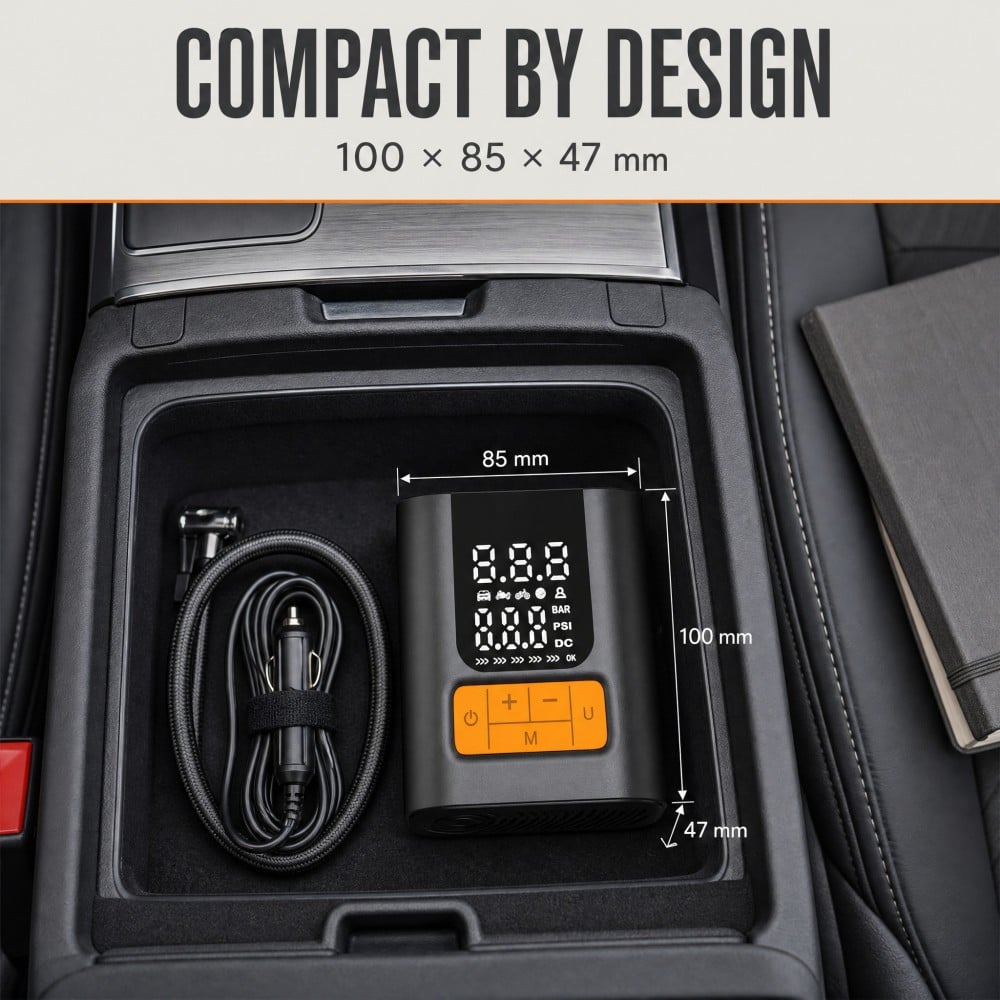 Portable 12V Electric Digital Air Pump Tire Inflator MU-011 – 120 PSI Max Pressure, 17mm Cylinder, 54W Motor, for Car/Light Pickup/Bicycle/Ball, with LED Emergency Light