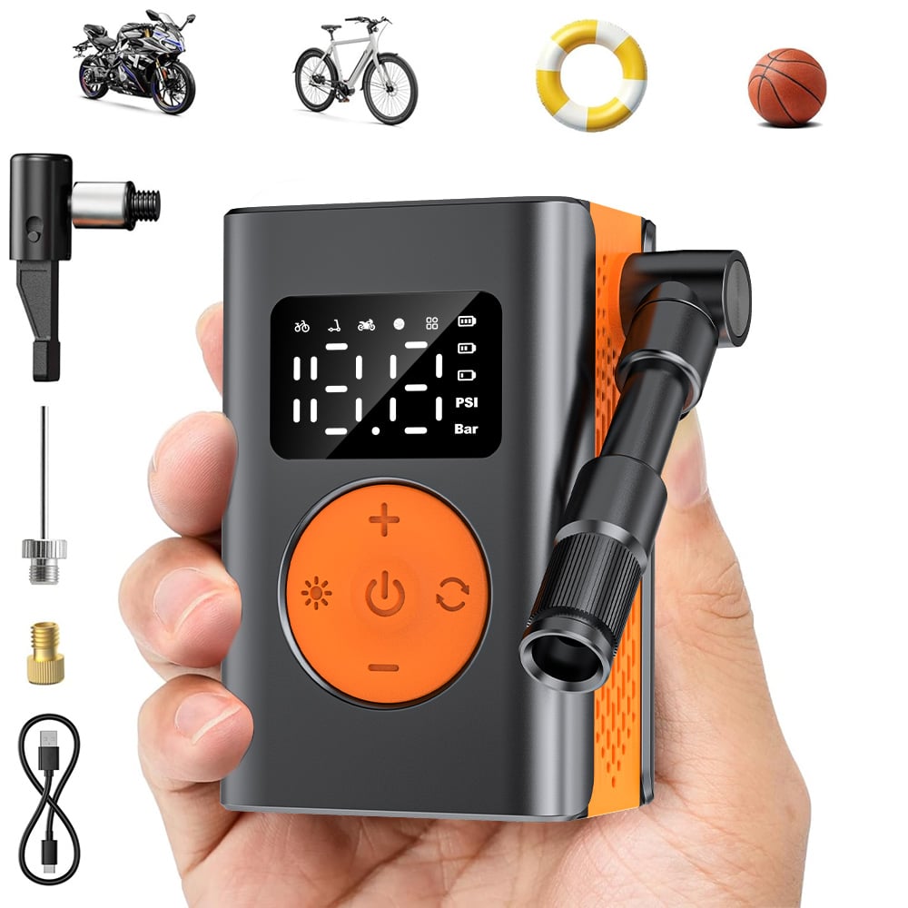 Brushless Motor Portable Air Compressor MU013 – 120PSI Cordless Tire Inflator with Digital Display, Smart Preset Modes, Emergency LED Light, USB Type-C Charging, for Car/Bicycle/Motorcycle Ball