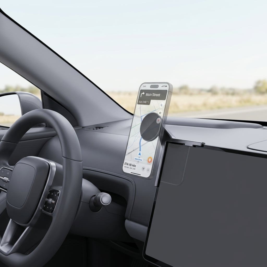Electric Vehicle Display Screen Magnetic Car Phone Holder CH09+CG04 – 18N Strong Magnetic Clip Mount, 360° Adjustable Ball Joint, for 4-7 Inch Smartphones, Compatible with Tesla Model 3/Y/S/X and Other EV Central Control Screens
